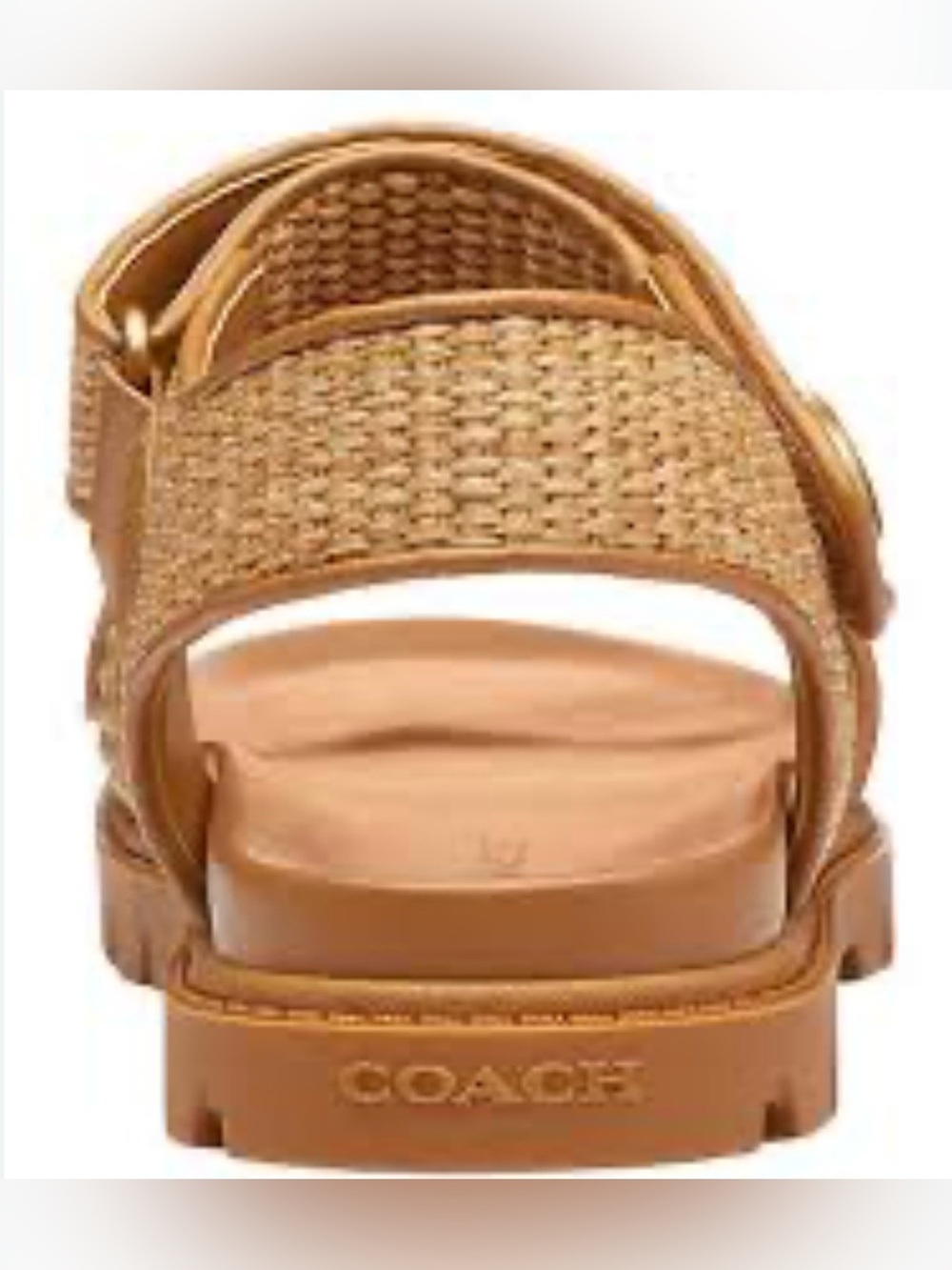 NWT Coach Brynn Raffia Sandals Natural Straw Gold Hardware Velcro Straps Size 5 - Picture 6 of 11